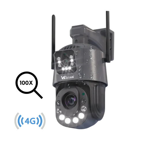 Camera de supraveghere 4G Cartela SIM 6K, 100X, 2 lentile, Control din aplicatie, Detectie umana, Rezistenta la apa IP66