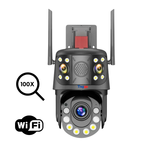 Camera de supraveghere WIFI 4K, Zoom 100X, 3 lentile, Control din aplicatie, Detectie umana, Rezistenta la apa IP66