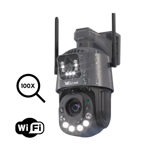 Camera de supraveghere WIFI 6K, 100X, 2 lentile, Control din aplicatie, Detectie umana, Rezistenta la apa IP66