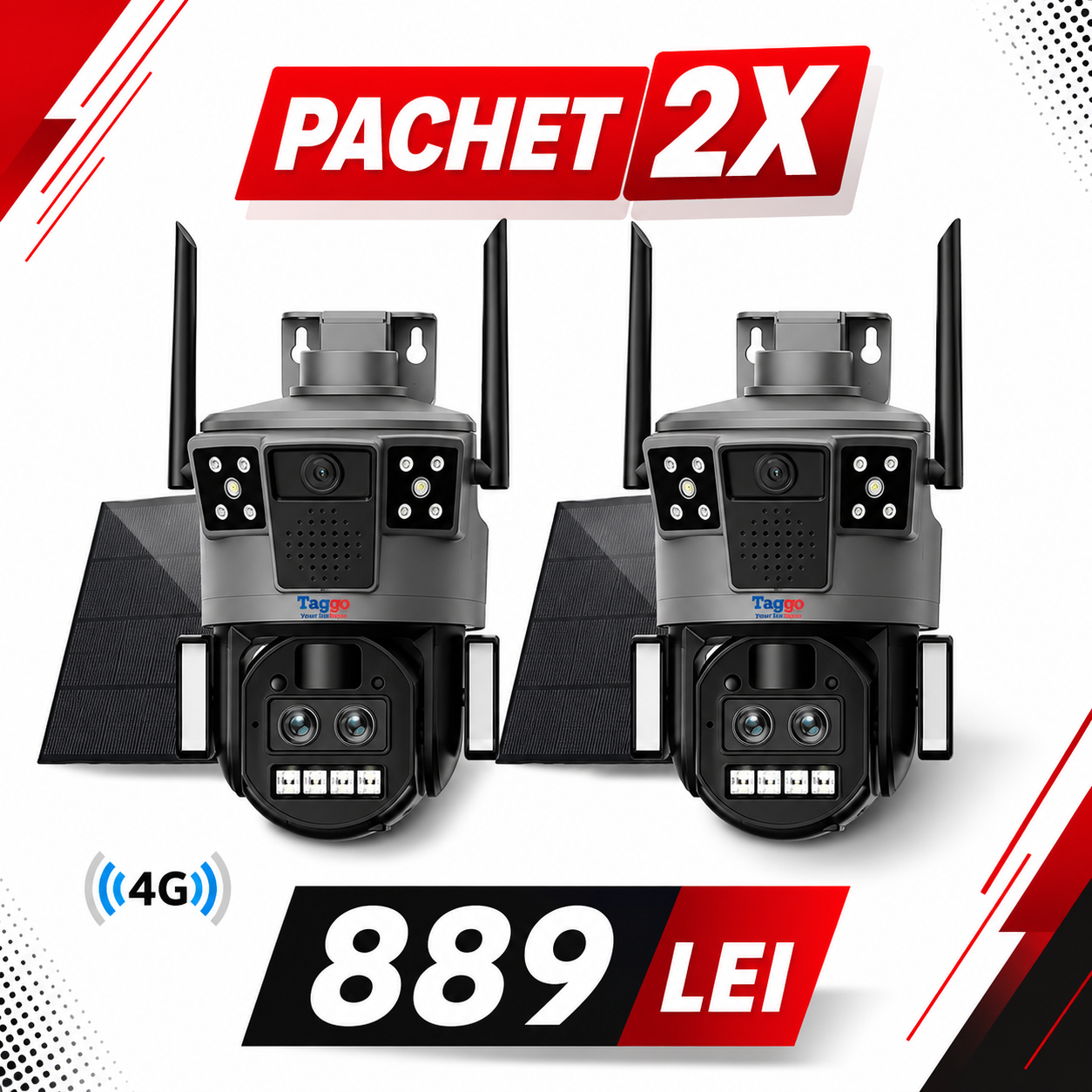 gaichan-kanato③ Set 2x Camere Supraveghere 1+1 Gratis, Panou Solar 14W, ZOOM 10X