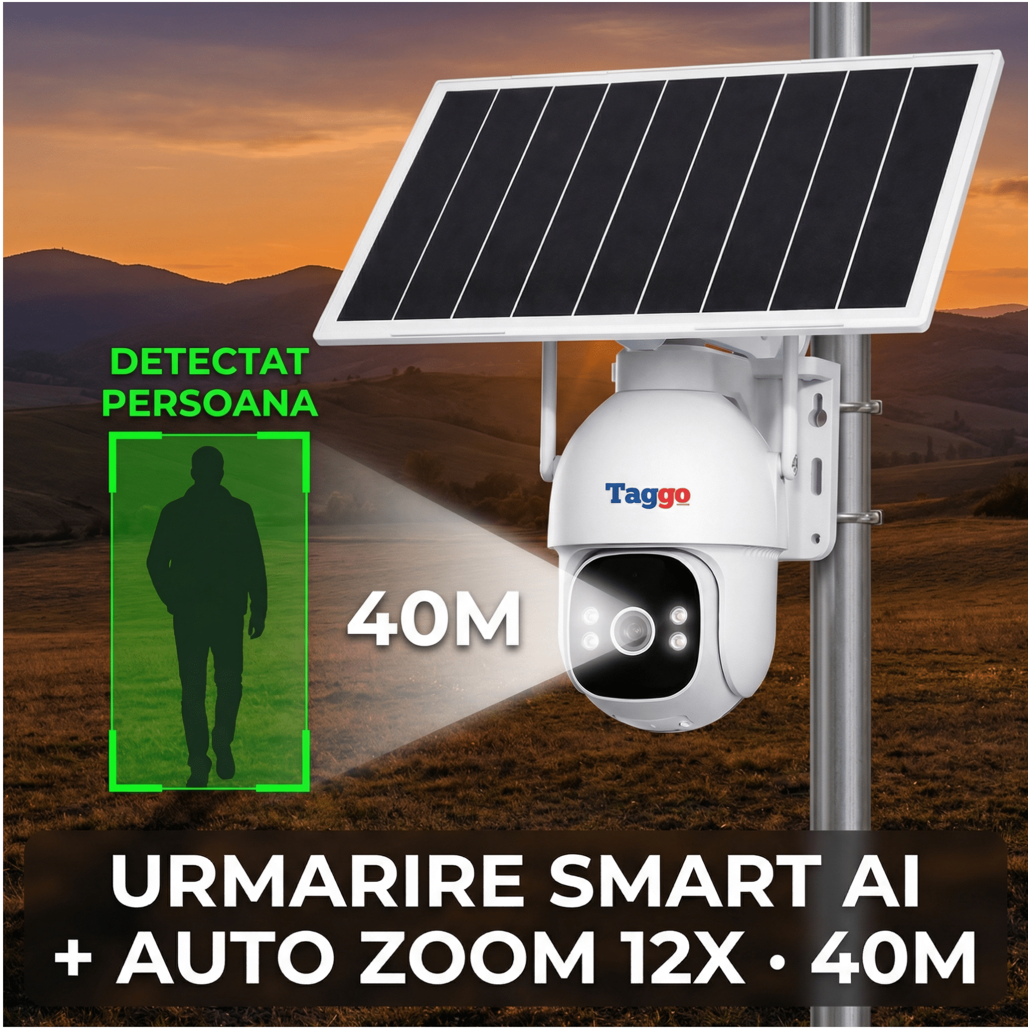 Camera TAGGO Pro S30, 4G/ eSIM, AOV, Viziune Full Color Noaptea, si Detectie AI 30m - 40M, 5MP, 24/7 - Taggo - Taggo.ro