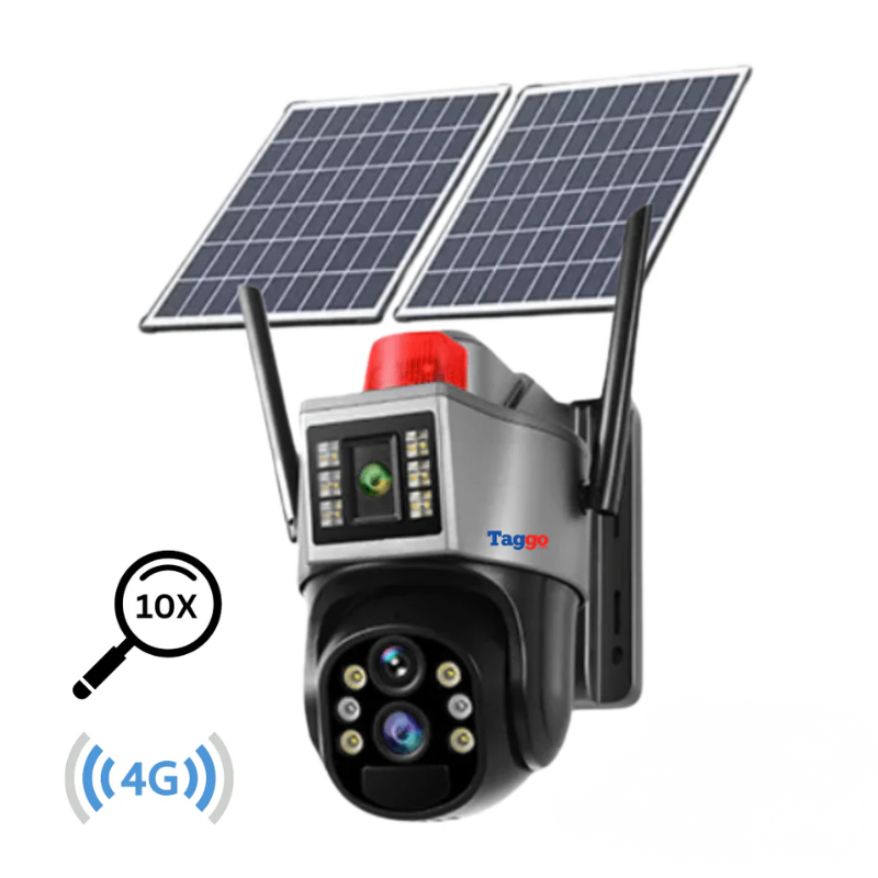 Camera de supraveghere cu dublu panou solar 4K, conexiune 4G Cartela SIM, Zoom 10X, Control din aplicatie, Detectie umana, Urmarire automata, IP66