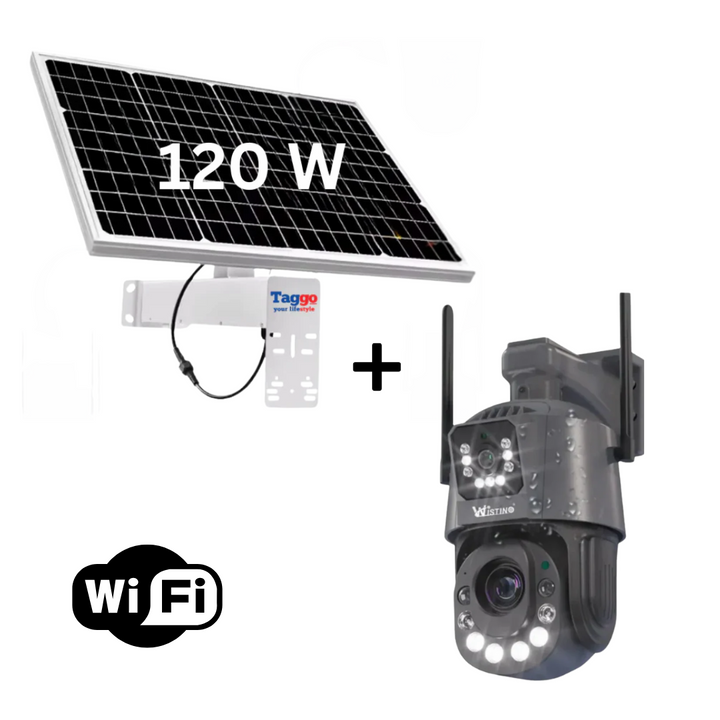 Camera Supraveghere cu Panou Solar si Conexiune WIFI, Rezolutie 6K ULTRA HD, Zoom Optic 100X, 2 Lentile - Taggo.ro
