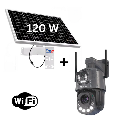 Camera Supraveghere cu Panou Solar si Conexiune WIFI, Rezolutie 6K ULTRA HD, Zoom Optic 100X, 2 Lentile