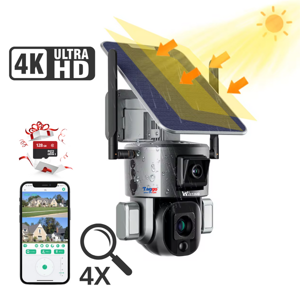 Camera Supraveghere Exterior Solara 4G 4K Ultra HD, Dual Camera 4MP+4MP, 4X Optical ZOOM, Rotire Din Aplicatie, Rezistenta La Apa IP 66