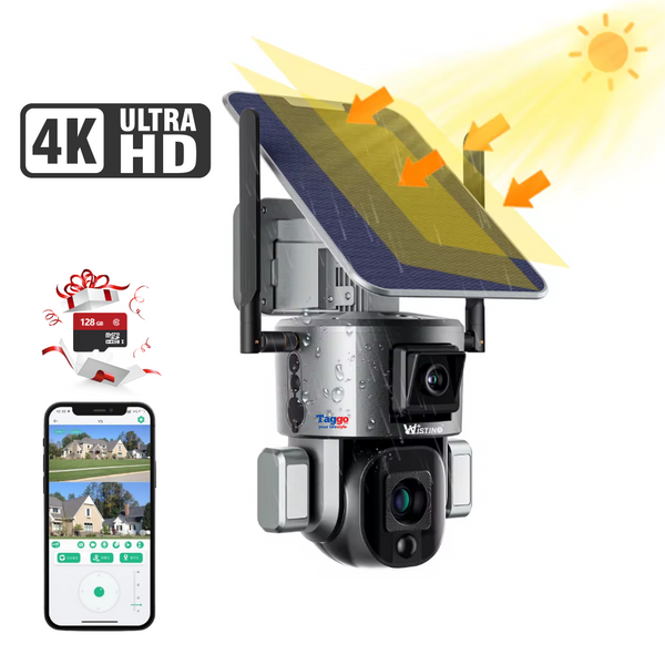 Camera Supraveghere Solara 4G 4K Ultra HD 6.0 mm Lentila, Dual Camera 8 MP (4MP+4MP), Rotire Din Aplicatie, Rezistenta La Apa IP 66