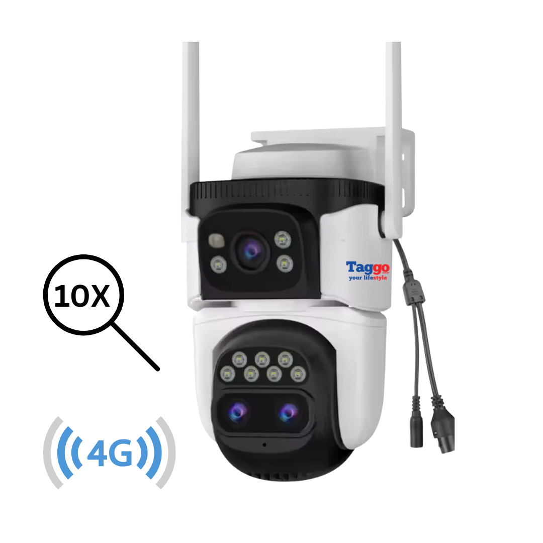 Camera Supraveghere 4G, 9MP, 3 Lentile, Zoom 10x, Rezistenta la apa, Acoperire vizuala  360° - Taggo.ro