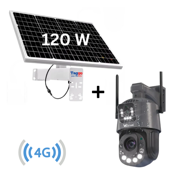 Camera Supraveghere cu Panou Solar si Cartela SIM 4G, Rezolutie 6K ULTRA HD, Zoom Optic 100X, 2 Lentile - Taggo.ro