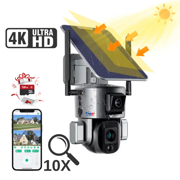 Camera Supraveghere 4G 4K Ultra HD, Dual Camera 4MP+4MP, 10X Optical ZOOM, Incarcare Solara, Rotire Din Aplicatie, Rezistenta La Apa IP 66, Card Memorie 128 GB