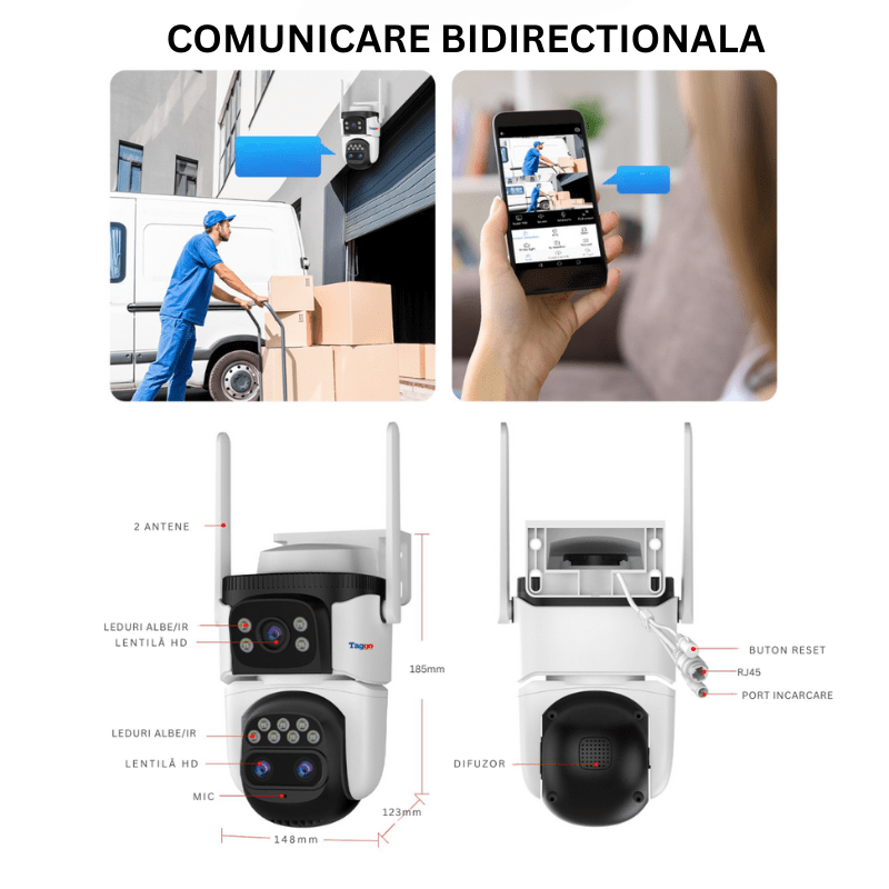 Camera de supraveghere WIFI VSTARCAM cu 3 lentile, 6K, zoom automat 10x, notificări și control prin aplicație.