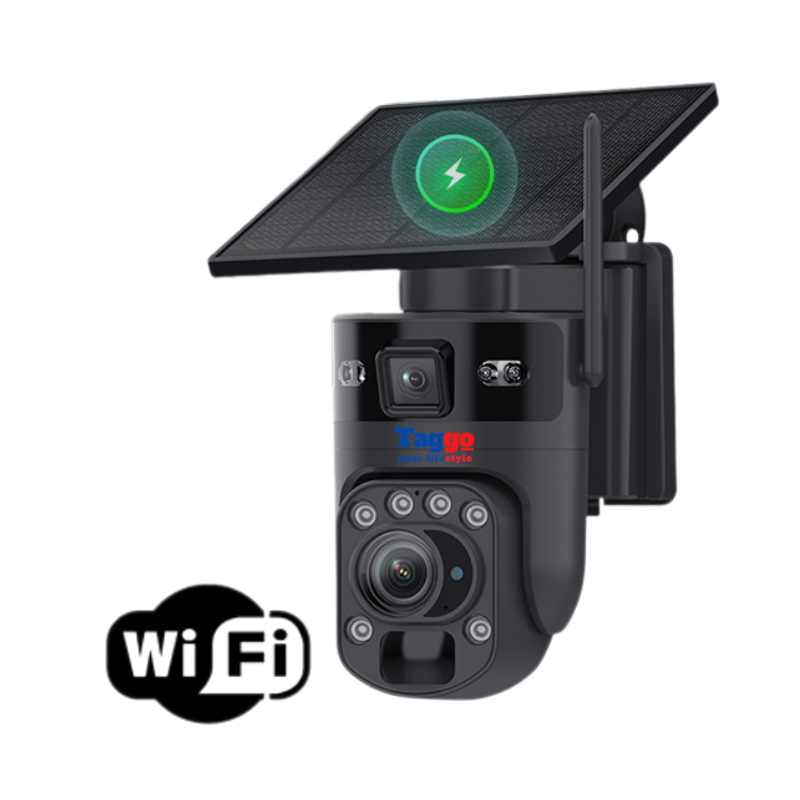 Camera Supraveghere WiFi, Solara, 2 Lentile, 8MP 4K, Zoom 20X, Negru, Control din Aplicatie, Viziune Nocturna Color - Taggo.ro
