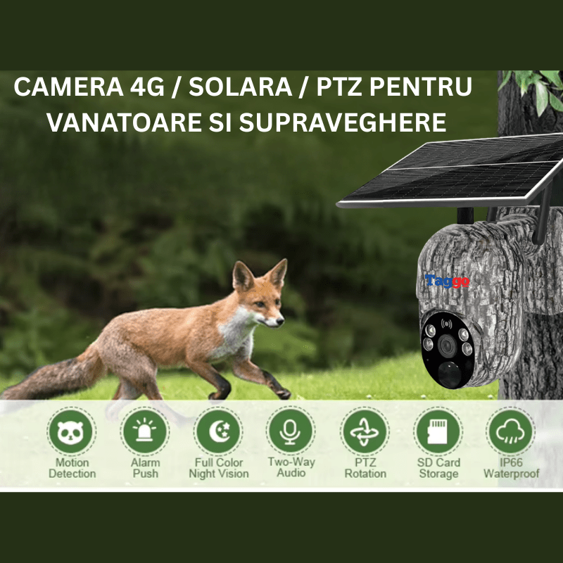 Camera de supraveghere Vanatoare Taggo.ro, camuflaj 4G, 4MP, detectie animale, comunicare bidirectionala, alarma
