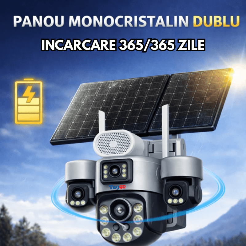 Camere Supraveghere, Panou Solar Dublu, 4K, 4G ZOOM OPTIC 99X,Vedere Full Color, Inregistarare AOV - Taggo.ro