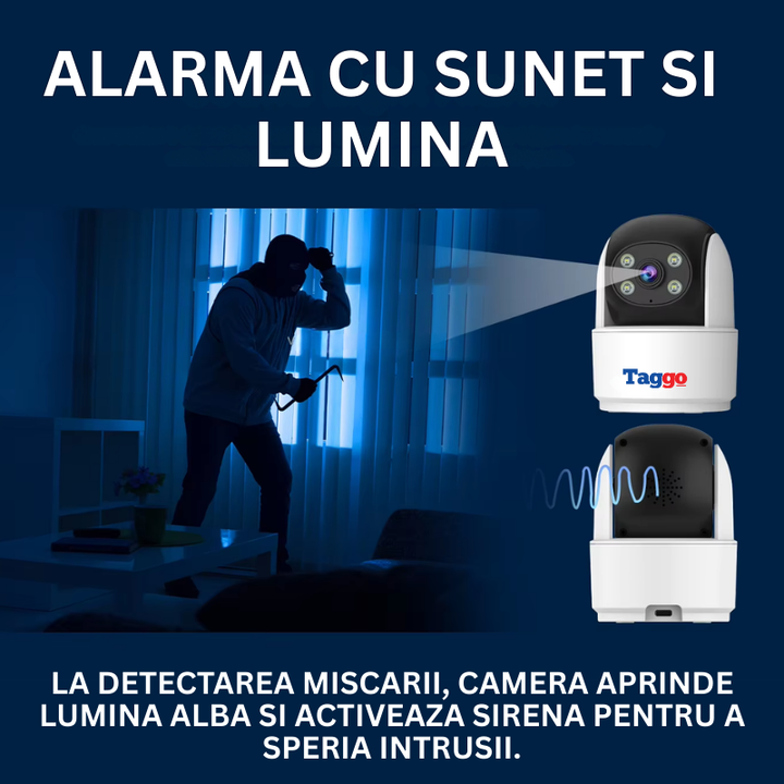 Camera de Supraveghere de Interior, 3MP, WiFi, Viziune Nocturna Color, Alarma Sonora si Luminoasa, Comunicare Bidirectionala - Taggo.ro