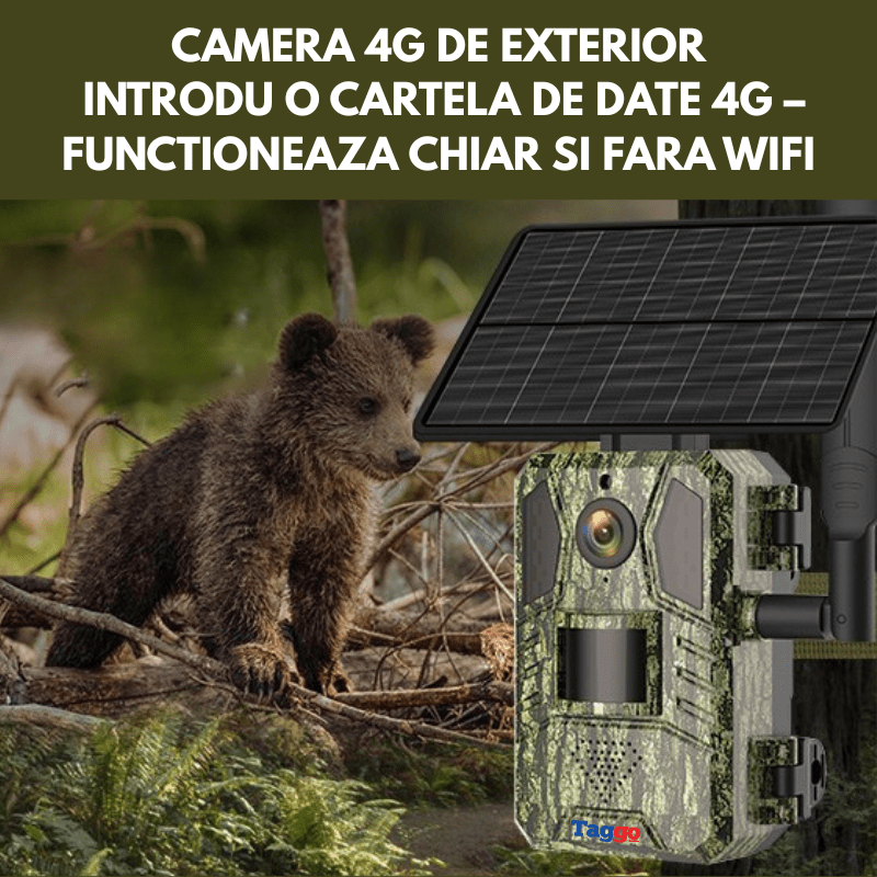 Camera supraveghere solară 4G Taggo cu 16MP foto, 4MP video, panou solar 4W, baterie 7800mAh, detectie mișcare, audio bidirecțional, IP66