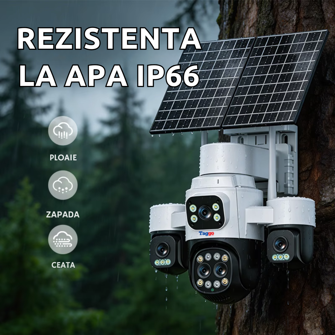 Camera de supraveghere 4G cu dublu panou solar 18X ZOOM, 20MP, 5 lentile, functie AOV, comunicare bidirectionala, detectie umana AI