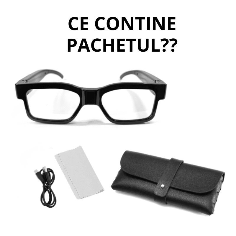 Ochelari cu cameră ascunsă Taggo, rezoluție Full HD, vedere nocturnă, cu husă inclusă, pentru înregistrare discretă și clară