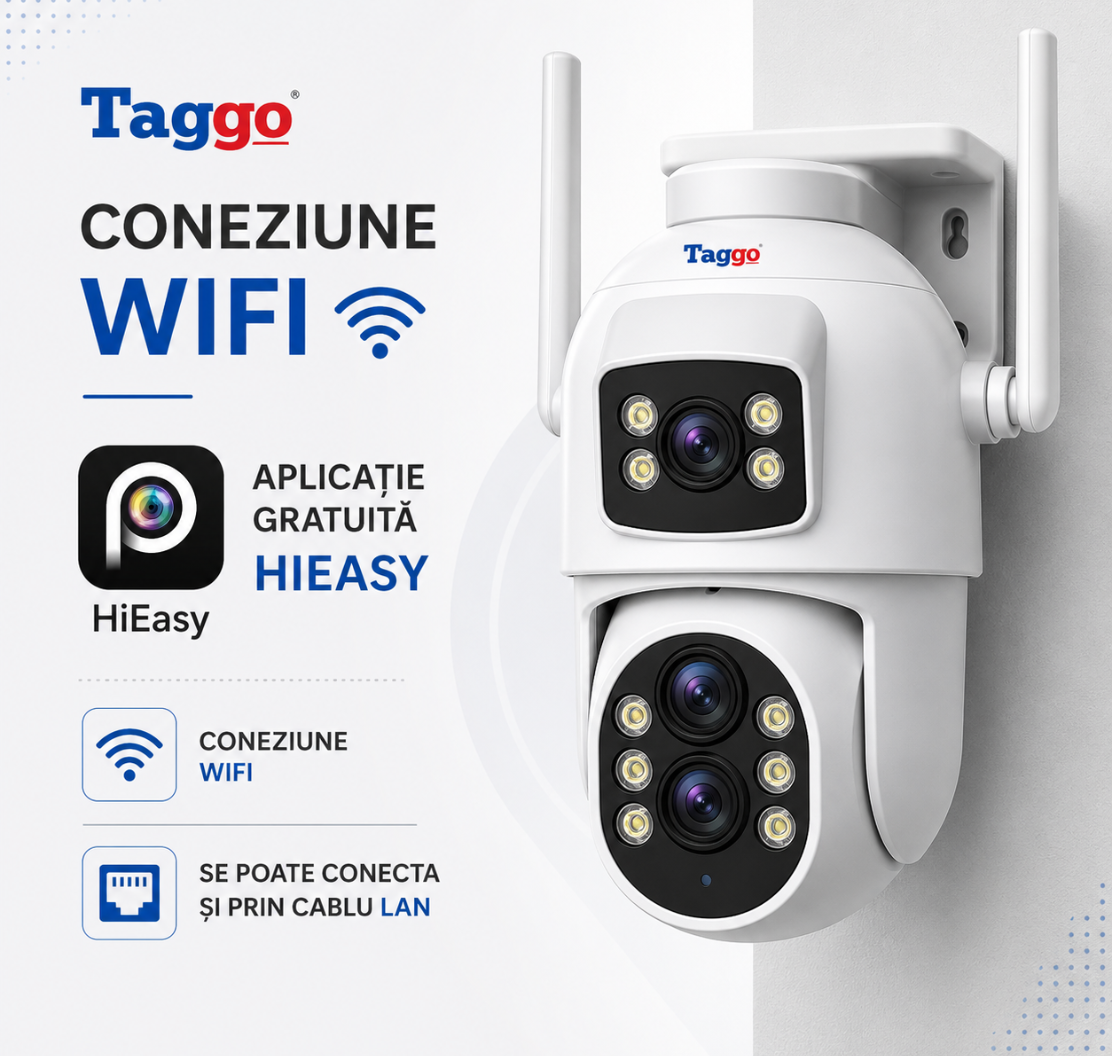 Camera Supraveghere WIFI, Rezolutie 6MP, Zoom 10x, 2 Lentile, Comunicare bidirectionala