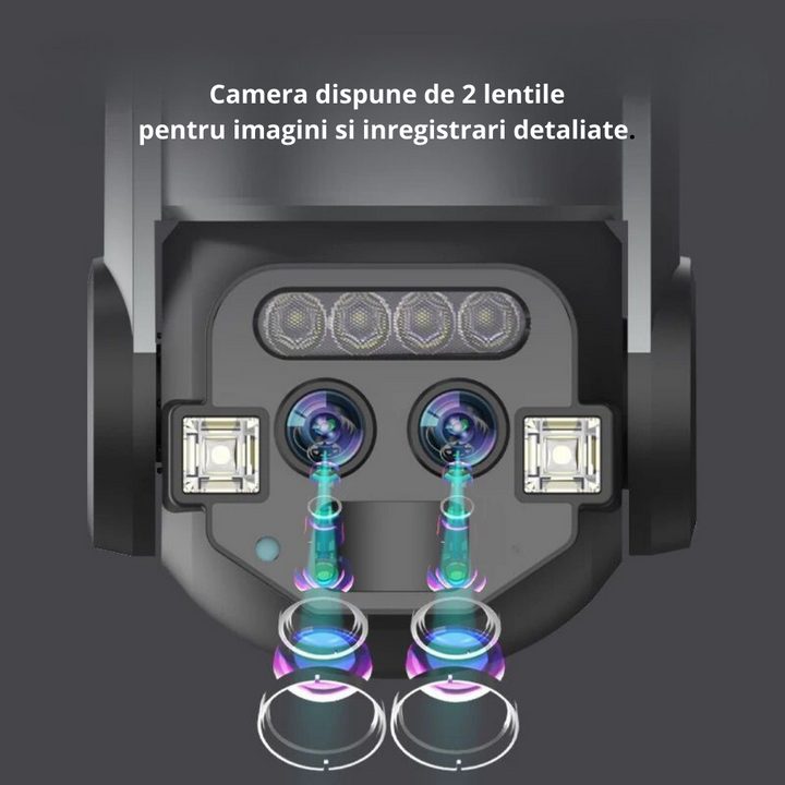 Camera Supraveghere WIFI, 4K, 3MP+3MP, Urmarire automata, 10X ZOOM Automat, Rezistenta La Apa IP 66 - Taggo.ro