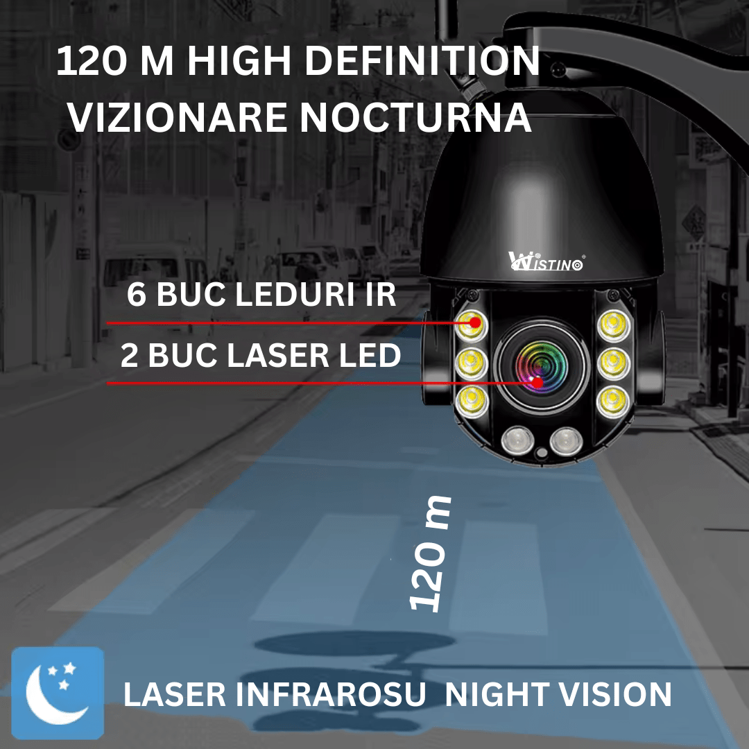 Camera de supraveghere 4G 4K Ultra HD, zoom optic 100X, rotire din aplicație, rezistentă la apă IP66, pentru securitate.
