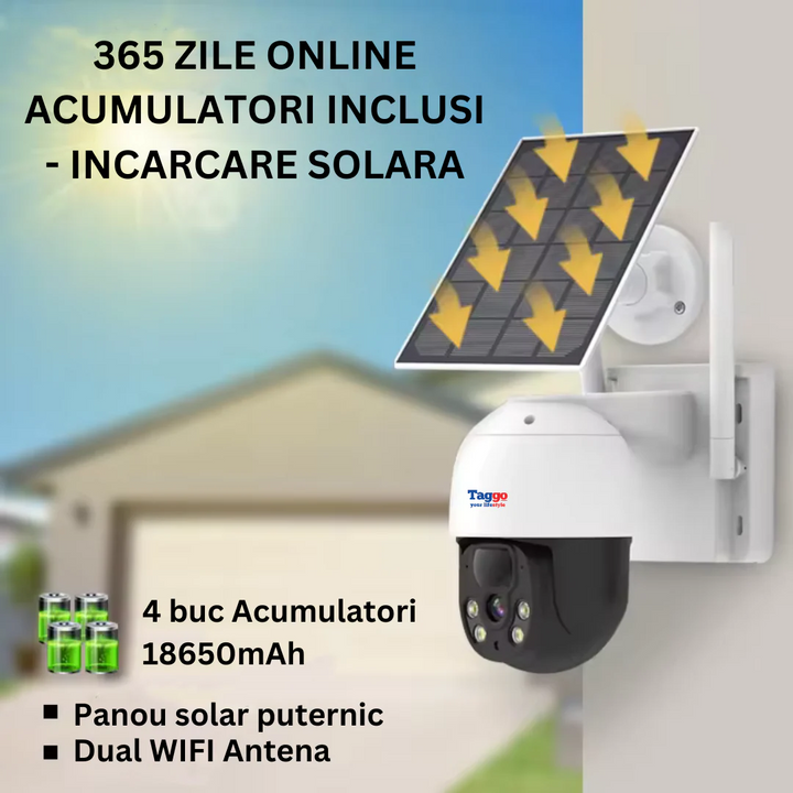 Sistem Supraveghere 4 Camere Exterior 360 Wireless Profesional cu Incarcare Solara, 4 Canale HD 4MP NVR IR 30m - Taggo.ro