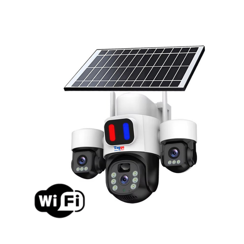 Camera Supraveghere WiFi, Solara, 3 Lentile, 12MP, Alb, Control din Aplicatie, Viziune Nocturna Color - Taggo.ro