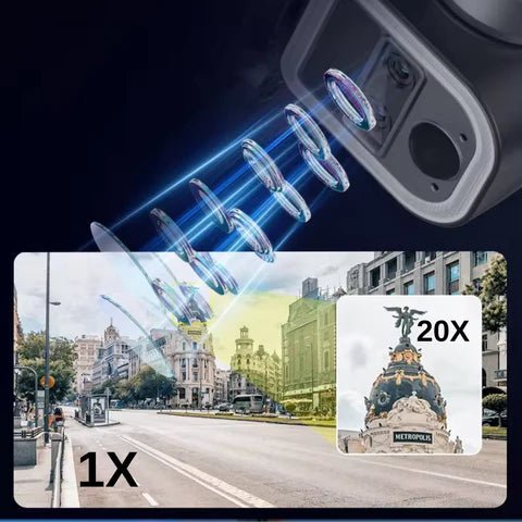 Camera supraveghere 4G Taggo.ro cu lens dublu, zoom optic 20X, incarcare solară și rezistență IP66, rotire controlată din aplicație.