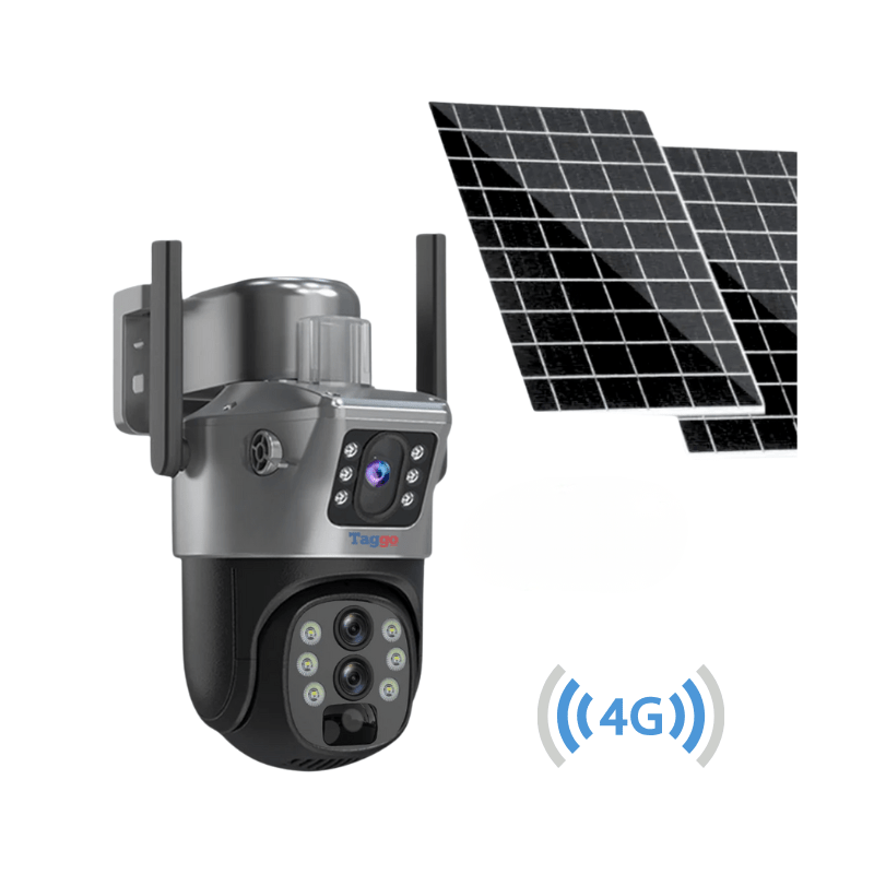 Camera supraveghere Gri 4G 4K ULTRA HD, 8MP, ZOOM 10X, 2 x Panou solar 10W, Rezistenta la apa IP66