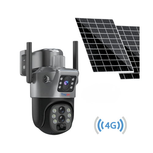 Camera supraveghere Gri 4G 4K ULTRA HD, 8MP, ZOOM 10X, 2 x Panou solar 10W, Rezistenta la apa IP66