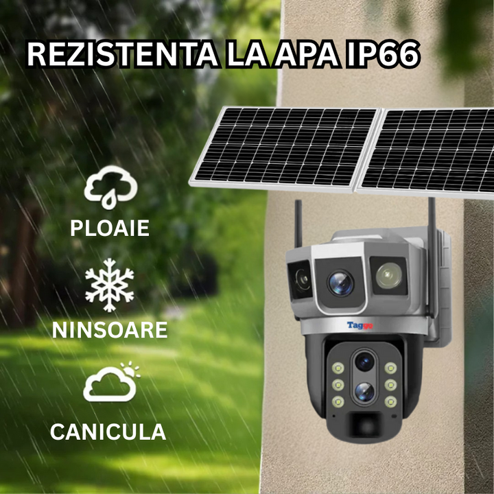 Camera Supraveghere Solara 4G 4K Ultra HD, Zoom 10X, Panou 10W, Rotire Din Aplicatie, Rezistenta La Apa IP 66 - Taggo.ro
