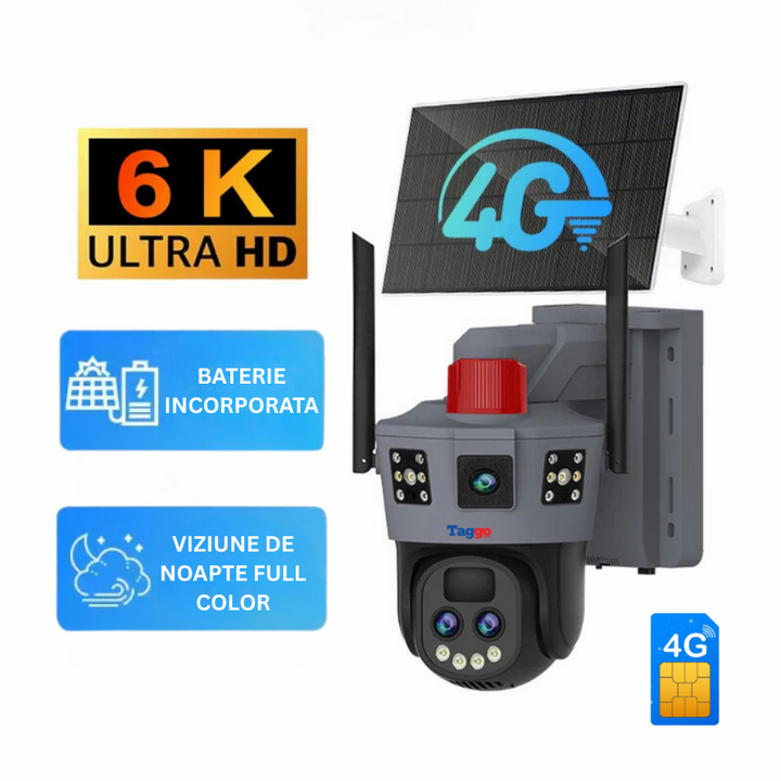 Camera de Supraveghere Solara 4G 12MP cu Trei Lentile, Zoom 10X, Rezistenta La Apa IP 66 - Taggo.ro