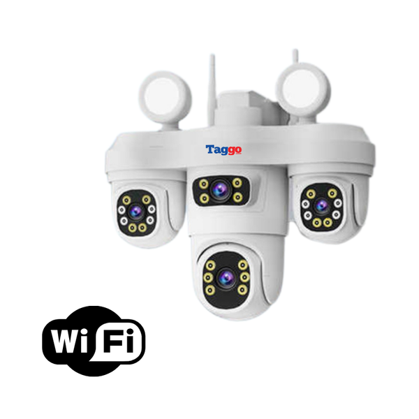 Camera Supraveghere WiFi cu 4 Lentile, 16MP, Viziune Color Noapte, Audio Bidirectional, IP65, Detectie si Urmarire Umana - Taggo.ro