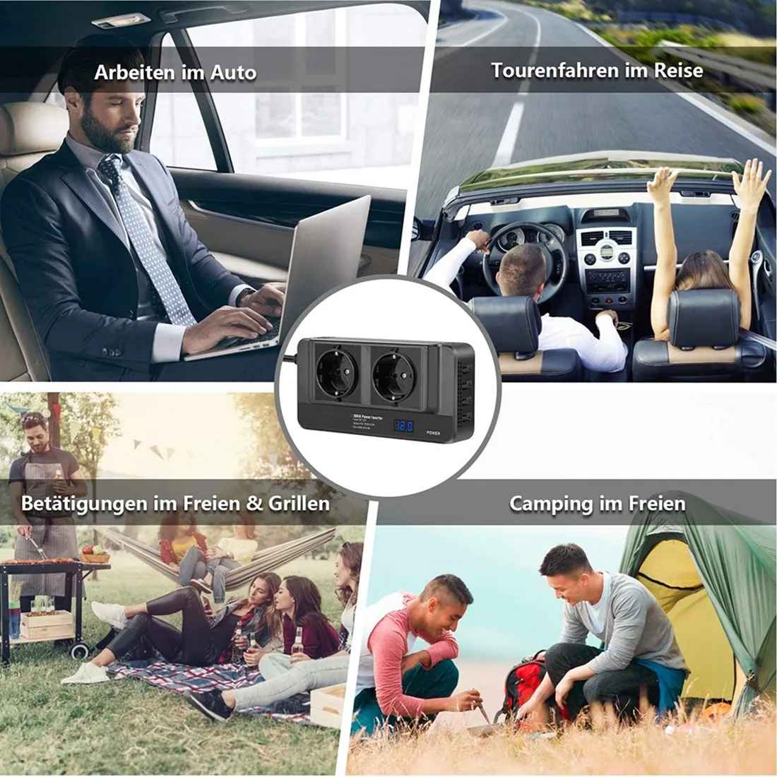 Invertor de tensiune auto 12V la priză EU, 400W, 4 porturi USB, afișaj digital, suport PD, de la Taggo, pentru mașină.