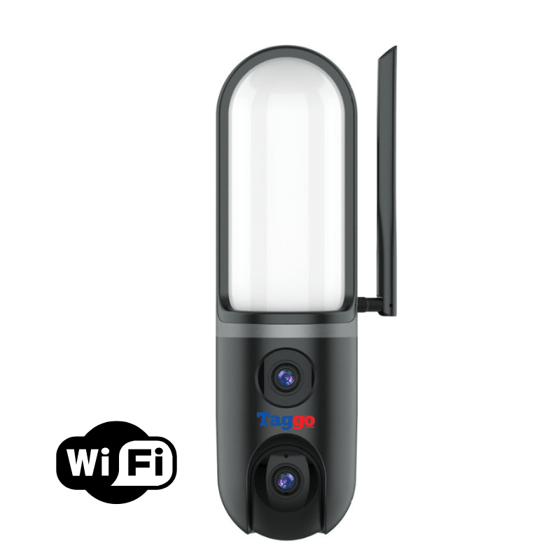 Camera de supraveghere Taggo.ro cu LED, WiFi, două lentile, viziune nocturnă color și comunicare bidirecțională.