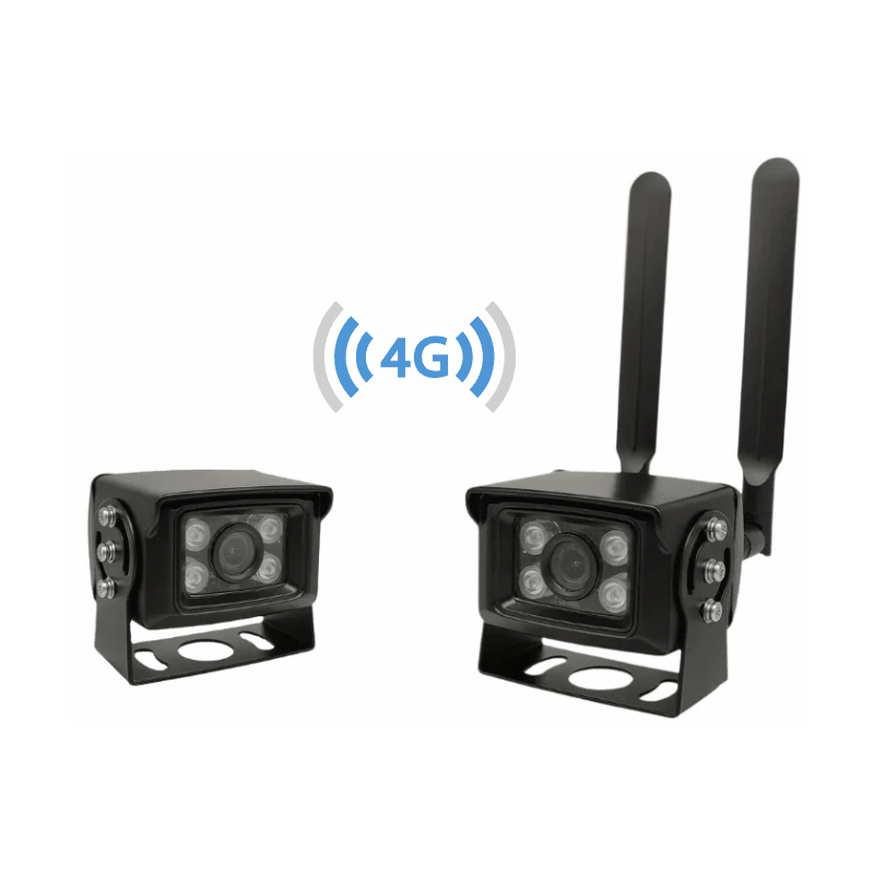 Kit de 2 camere de supraveghere 4G, 5MP pentru exterior, ideal pentru autobuze, camioane și tir, marca Taggo.