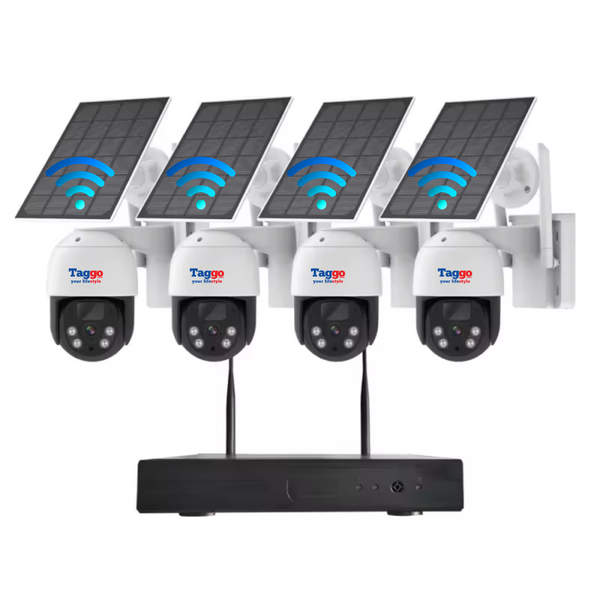 Sistem Supraveghere 4 Camere Exterior 360 Wireless Profesional cu Incarcare Solara, 4 Canale HD 4MP NVR IR 30m - Taggo.ro