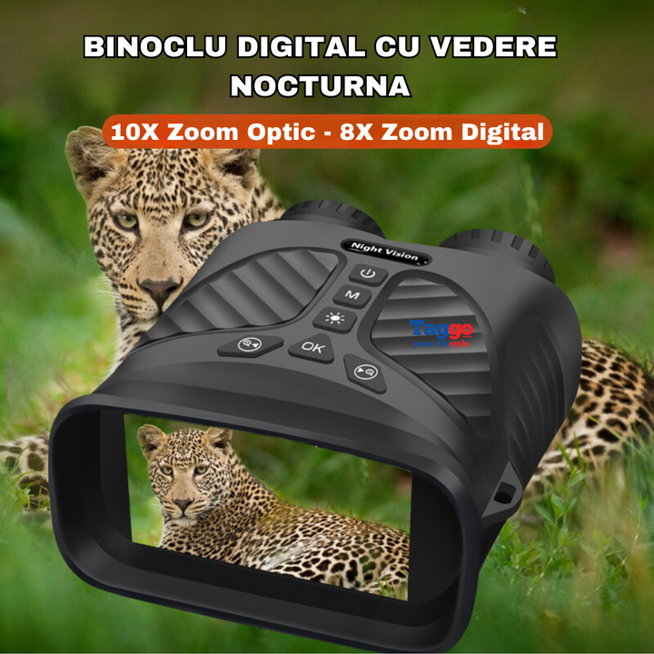 Binoclu Digital Profesional cu Night Vision de Vanatoare 4K, Zoom 10X, Ecran LCD, Acumulator, Verde - Taggo.ro