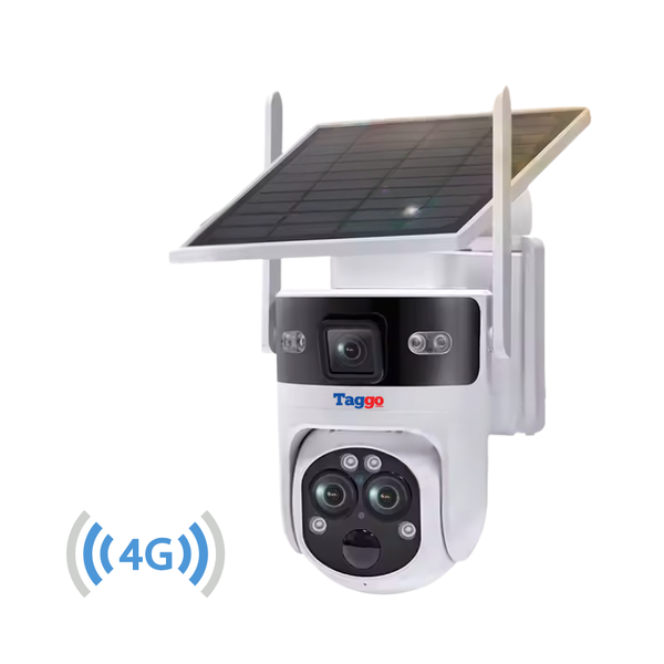 Camera de Supraveghere Taggo, Conexiune 4G, Rezolutie 6MP, ZOOM 15X, Incarcare Solara, Exterior, 3 Lentile, Night Vision - Taggo.ro