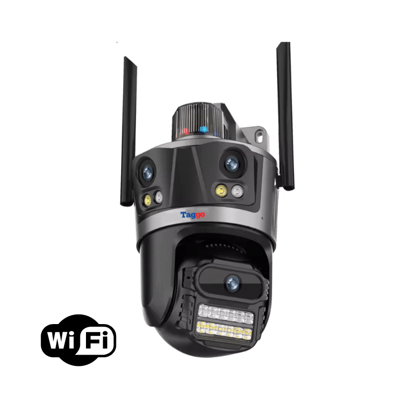 Camera de supraveghere WIFI 4K 8MP cu 3 lentile, control din aplicație, rezistentă la apă și cu alarmă, pentru monitorizare sigură