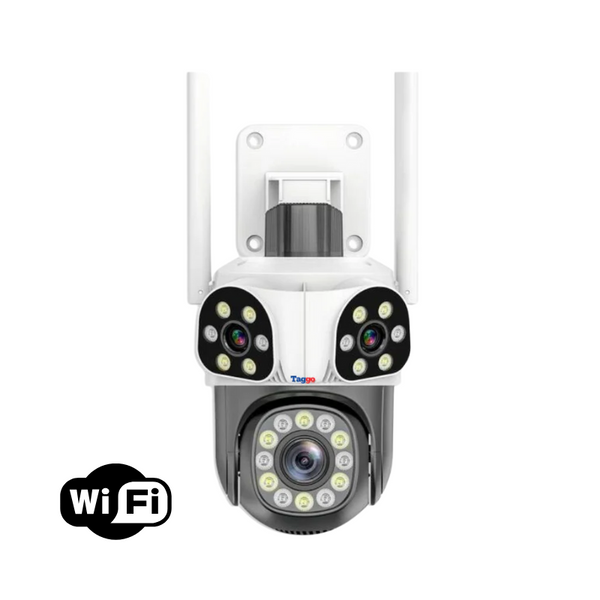 Camera de supraveghere WIFI 3K, 8MP, 3 lentile, Urmarire automata, Control din aplicatie, Rezistenta la apa - Taggo.ro