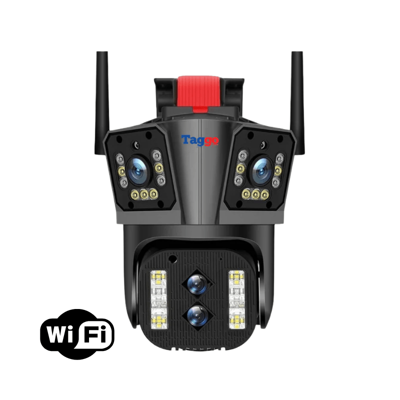 Camera de supraveghere Taggo cu zoom 10X, WiFi 8K, 16MP, 4 lentile, control app, comunicare bidirecțională și urmărire automată.