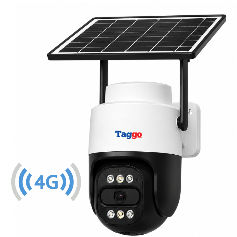 Cameră de supraveghere P60 4G Taggo cu panou solar 10W, rezoluție 5MP și funcție rotire PTZ, instalată în exterior