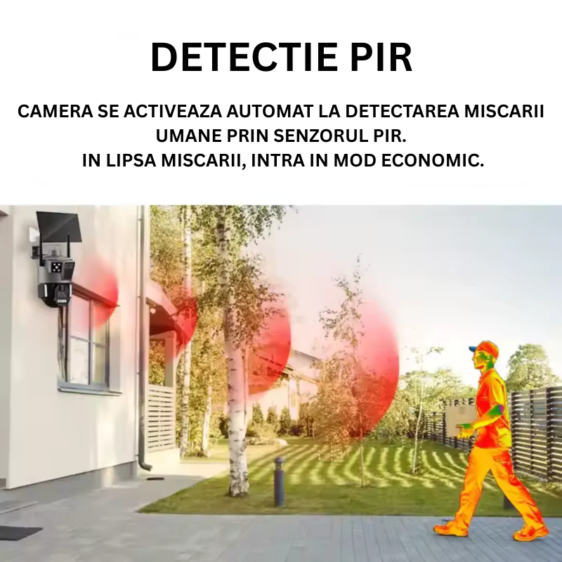 Camera de supraveghere 4G Taggo.ro cu viziune nocturnă, rezistentă la apă IP66 și control din aplicație.
