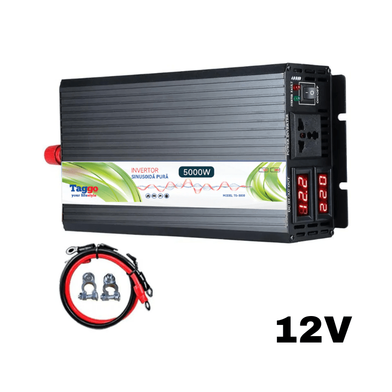 Invertor Glen 5000W 12V-220V cu undă sinus pur, pentru rulote, case și cabane, pentru alimentare stabilă de energie solară.