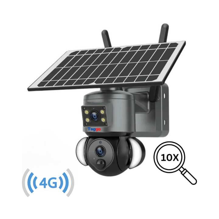 Camera Supraveghere 4G 4K Ultra HD, Dual Camera 4MP+4MP, 10X ZOOM, Incarcare Solara, Rotire Din Aplicatie, Rezistenta La Apa IP 66 - Taggo.ro