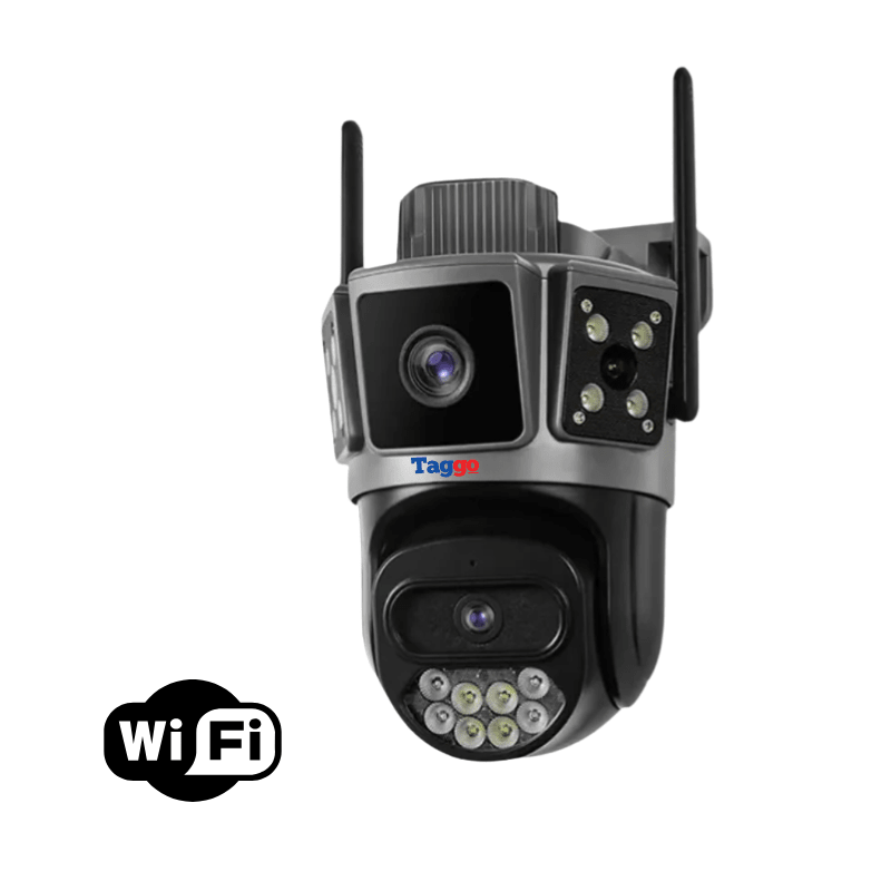 Camera de supraveghere WIFI 6K, 10MP, cu 3 ecrane, urmărire automată, control prin aplicație și rezistență la apă, în culori full color.