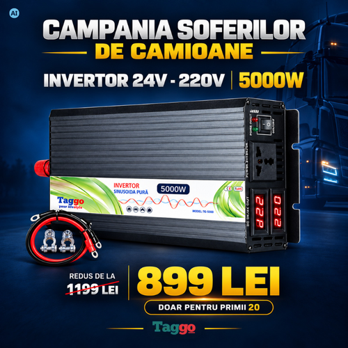 Invertor 5000W 24V – 220 V auto si panouri solare SINUS PUR, unda pura rulota, casa, cabana