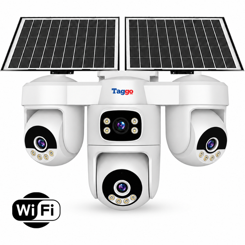 Camera de supraveghere Wifi cu dublu panou solar, 16MP, 4 lentile, functie AOV, comunicare bidirectionala, detectie umana AI
