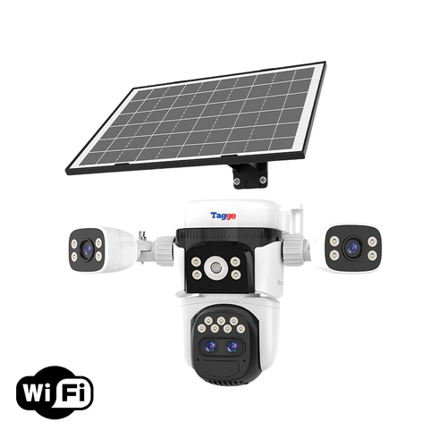 Camera de supraveghere WIFI 12MP Crocodil cu panou solar, 4 lentile, zoom 10x, comunicare bidirectionala, senzor detectie PIR, viziune nocturna