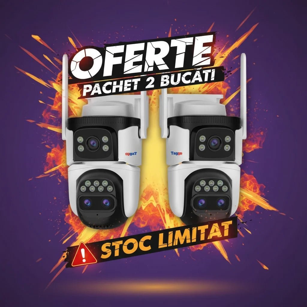 2 Camere de Supraveghere WIFI, 3 lentile, 6K 12MP, Control din Aplicatie - Pachet - Taggo.ro